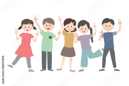 ピースサインをしている子供たち