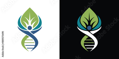 logo design template DNA people with leaf elements, vector illustration