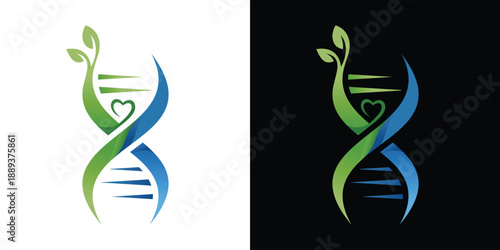 logo design template DNA with leaf elements, vector illustration