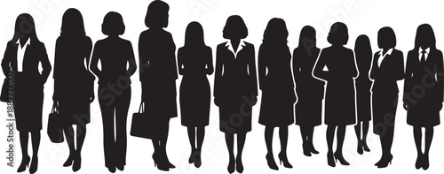 Silhouettes of businesswomen in professional attire standing together confidently