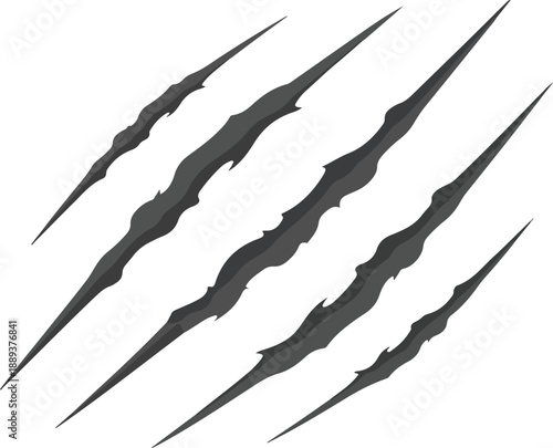 Illustration of sharp, black, wavy claws or talons displayed diagonally on a plain background from a direct viewpoint