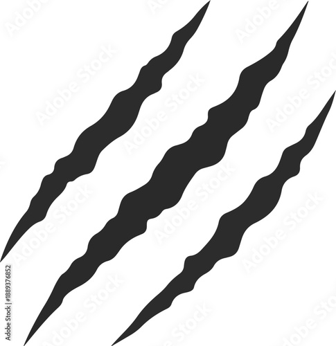 Three black claw marks on a transparent surface viewed from a straight-on perspective