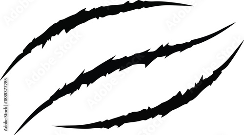 Three black claw marks on a surface, appearing sharp and jagged, illustrated in a simple graphic style