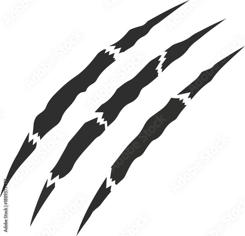 Four black jagged claw marks arranged diagonally on a clean surface from a top-left viewpoint