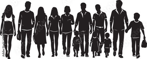 Silhouette of diverse family walking together in unity and love