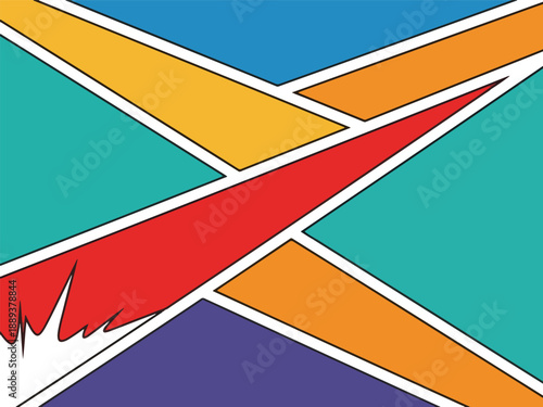 Abstract geometric composition of bright segmented color blocks with comicstyle burst