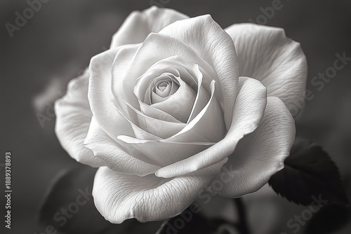 close-up of a single delicate white rose with soft textured petals and subtle shadows on a blurred dark background
