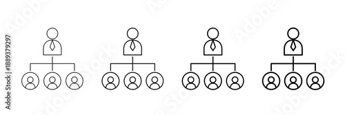 Organizational Structure Icons Vector Set In Different Stroke Line Style