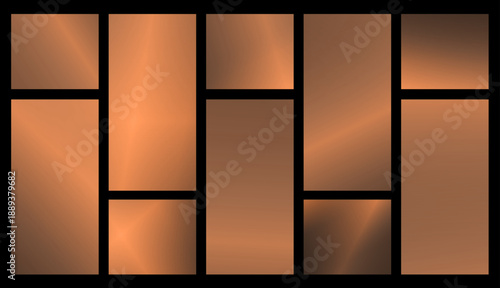 Elegant tiles with a gradient from rose-brown to metallic tones, set against a dark background, create a stylish set of warm neutrals for branding, packaging, and social media graphics.