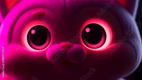 A video shows a person holding a pink toy in a dark room with a purple light