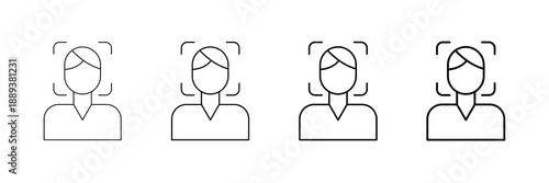 Facial Recognition Icons Vector Set In Different Stroke Line Style