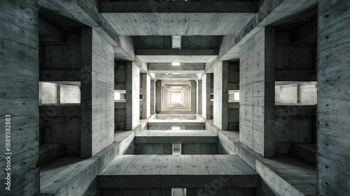 Abstract Symmetrical Concrete Architecture Interior with Geometric Perspective