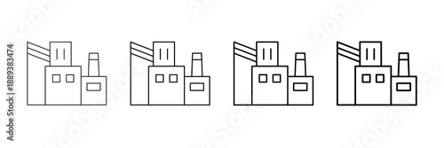 Manufacturing Factory Icons Vector Set In Different Stroke Line Style