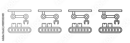 Industrial Robot Arm Icons Vector Set In Different Stroke Line Style