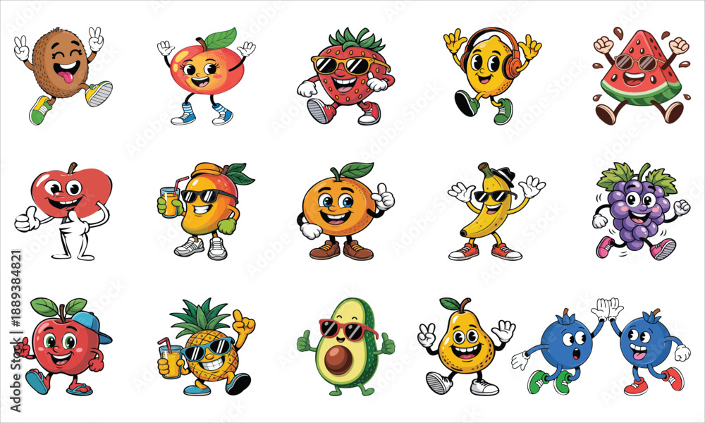 Obraz premium funny cartoon fruit set