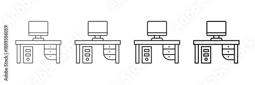 Computer Workstation Icons Vector Set In Different Stroke Line Style