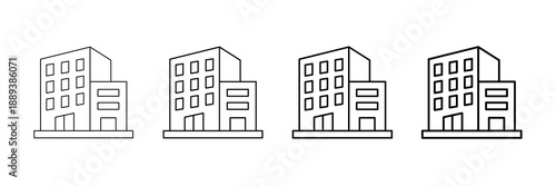 Office Building Icons Vector Set In Different Stroke Line Style