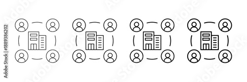 Office Network Icons Vector Set In Different Stroke Line Style