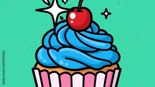 Blue Frosted Cupcake with Cherry on Top.