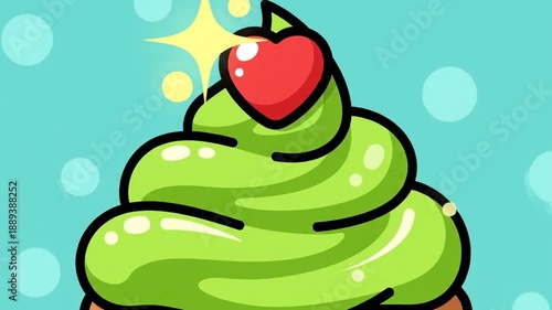 Animated Cupcake with Green Frosting and Cherry.
