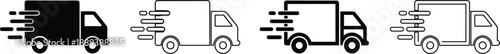 Delivery truck icon set fast shipping logistics transport black and white outline solid vector courier service speed ecommerce