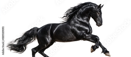 Wallpaper Mural Powerful Black Horse Prancing on White Backdrop Energetic Equestrian Concept Torontodigital.ca