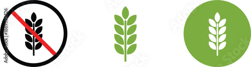Gluten free and wheat grain icons set showing no gluten symbol healthy food diet labeling