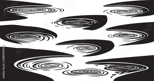 Black and white abstract swirling ripple pattern design element