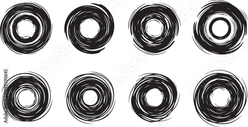 Abstract black and white circular design elements isolated
