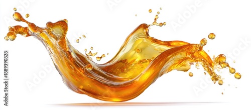 Golden Liquid Splash with Bubbles on White Background