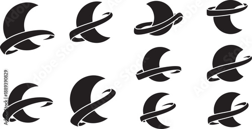 Black Saturn Logos on White Background Pattern Repeating Design