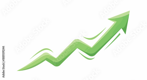 Green upward trending arrow graph on a white background with a smooth, wavy line and a sharp arrowhead pointing upwards.