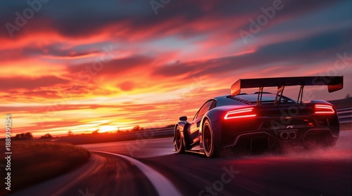 Racing Car at Sunset.