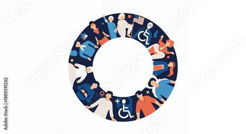 Diverse group of people standing together in a circle.