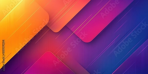 vibrant abstract composition of layered rounded rectangles and diagonal streaks with warm-to-cool gradient conveying dynamic energetic mood