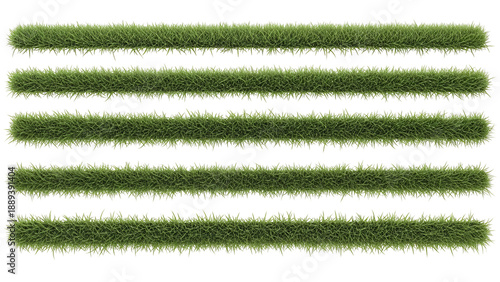 Photos Multiple horizontal strips of vibrant green grass, top-down view, isolated on a black background, perfect for digital design elements