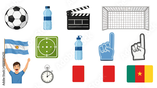 A colorful vector graphic illustration of various sports and film icons on a