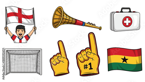 A colorful vector graphic illustration of various sports and medical icons on a