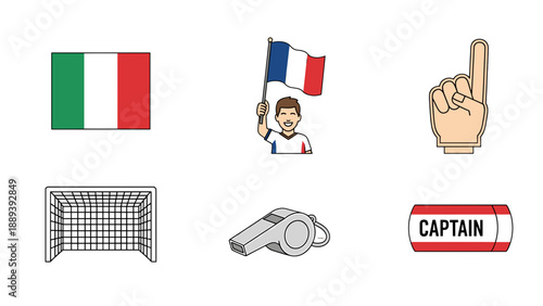 A set of vector graphics illustrating soccer referee and captain symbols with flags