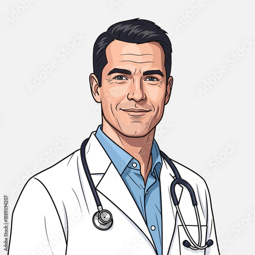 Smiling Male Doctor Portrait with Stethoscope