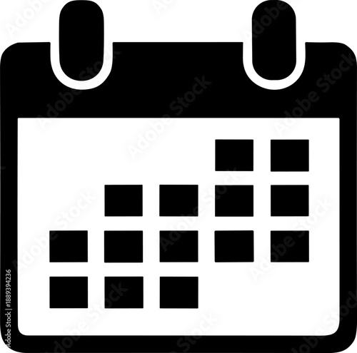 Calendar icon with top tabs and staggered grid for scheduling, planning, and time management design content