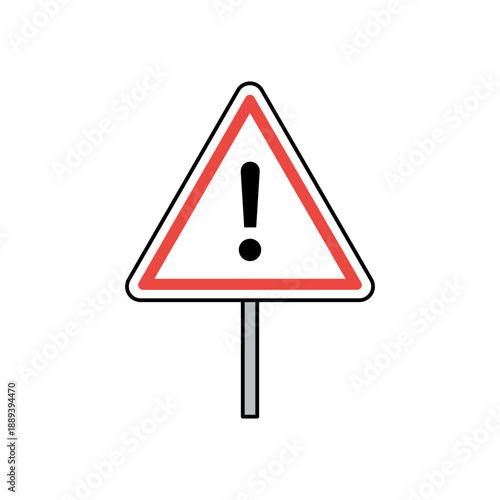 Triangular warning sign illustration with red border and exclamation icon