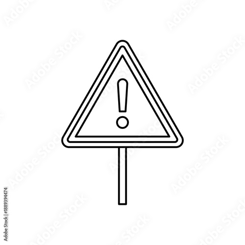Caution triangular road sign outline with exclamation mark isolated on white background
