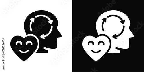 Positive Psychology Icon White And Black Background Style