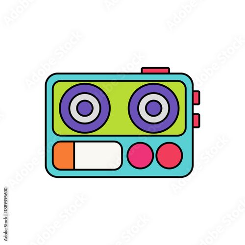 Portable audio cassette player illustration in vibrant colors isolated on white