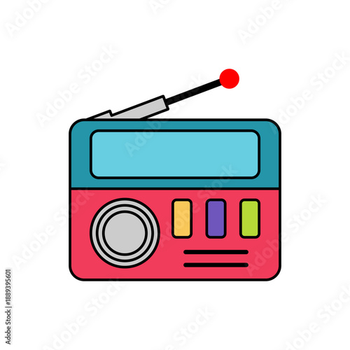 Vintage radio receiver icon with antenna bright colors flat vector style