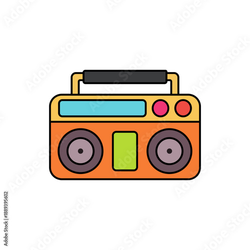 Classic boombox radio icon with handle colorful flat illustration isolated