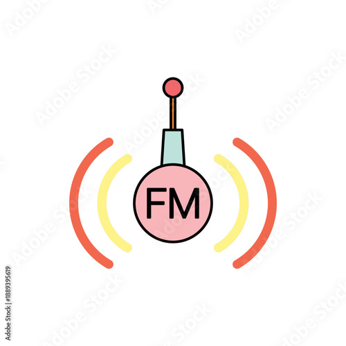 Retro FM Radio Antenna Icon Showing Audio Signal Transmission and Broadcasting