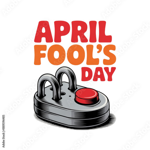 April fool's day graphic featuring a fun prank device with a big red button ready for a joke Vector, illustration