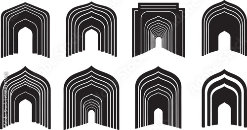 Architectural Arches in Black and White Vector Illustration Set